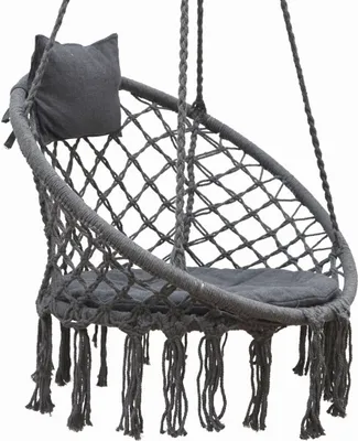 Produktbild von Hängesessel mit Kissen bis 120 kg - 80 cm Korbschaukel Rund Indoor Outdoor Grau