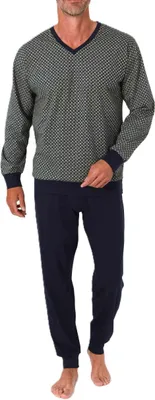 Produktbild von Normann Herren Schlafanzug langarm Pyjama mit Bündchen in eleganter Optik mit V-Hals ; grün , 52
