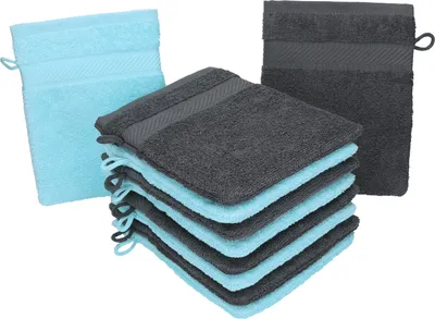 Betz 10 Stück Waschhandschuhe 16x21 cm PALERMO 100% Baumwolle  Farbe: anthrazit / türkis