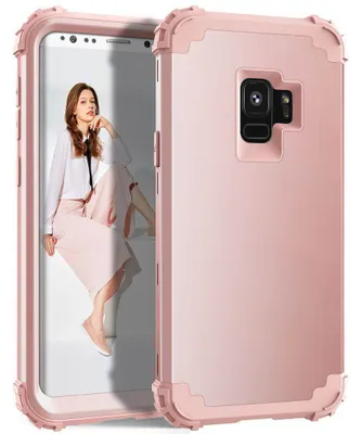 Obrázek produktu pro Galaxy S9 Pouzdro, 3 v 1 Hybridní Pevný PC TPU Silikon, Odolné proti nárazům Ochranné pouzdro pro Samsung Galaxy S9 Růžové zlato