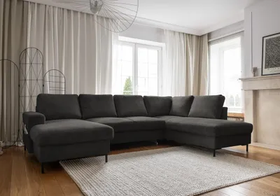Produktbild von MIUFORM Lofty Lilly - Ecksofa mit Bettfunktion und Bettkasten U-FORM RECHTS - 303 x 197 cm - Grau - Sofa Schlafsofa Couch