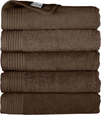 Productafbeelding van Unyqoos® Handdoekenset, 5 stuks – 50 x 100 cm, 100% katoen, 450 g/m², hotelkwaliteit, zacht en absorberend, taupe
