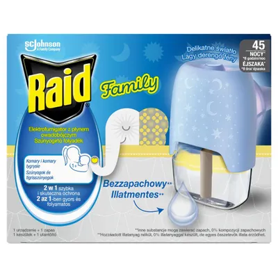 Obrázok produktu pre Raid Family bez vône elektrický odparovač repelentu proti hmyzu s náplňou, 27 ml