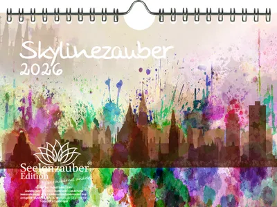 Produktbild von Skylinezauber DIN A5 Kalender für 2026 Städte Skylines in Aquarell - Seelenzauber