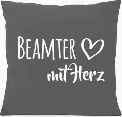 Produktbild von Huuraa Kissen Beamter mit Herz 40x40cm mit Füllung Steel Grey Baumwolle Dekokissen Geschenkidee