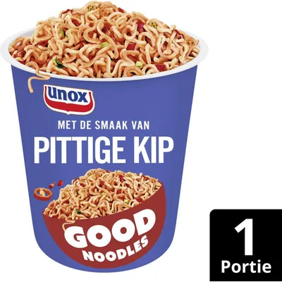 Zdjęcie produktu dla Unox Good Noodles Pitige Kip 64g – Pikantny makaron instant o smaku kurczaka