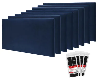 Produktbild von STEGU Polsterpaneel-Set 8× Rechteck 60x30 cm inkl. Klettband Kopfteil Velours Dunkelblau