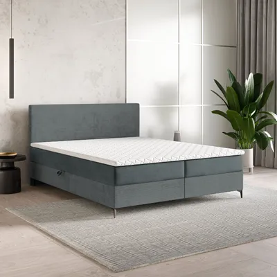 Produktbild von Masseno Boxspringbett TORREL 140x200 cm Komplett-Set mit Bonell Matratze und Topper, Polsterbett mit Bettkästen -Grau, POSO 60 + PAROS 06