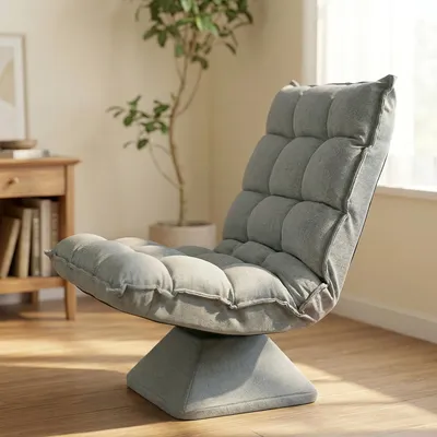 Produktbild von Bodensessel 360° drehbar Samtoptik Relaxsessel, Lesesessel Bodenstuhl Polyester, Hellgrau | 62x70x95 cm | 15 cm Polster | 120° Neigung
