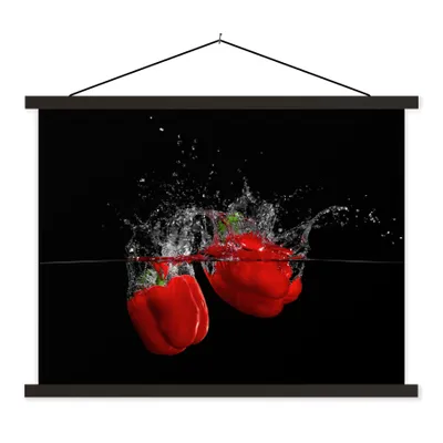 Produktbild von MuchoWow® Textilposter Paprika - Gemüse - Stilleben - Wasser - Rot 60x45 cm mit schwarzem Rahmen - Poster Schlafzimmer