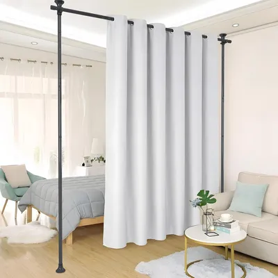 Produktbild von Raumteiler Paraventgestell, Gardinenstange, Raumtrenner, Flexibel Verstellbarer Paravent ohne Vorhang, 1,22-3,2M Höhenverstellbar, Klemmvorhangstange