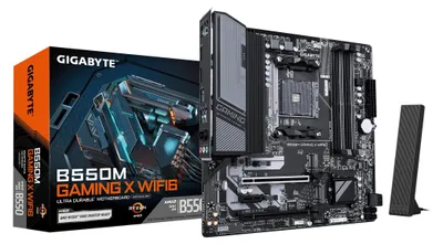 Produktbild von GIGABYTE B550M GAMING X WIFI6 Mainboard – AMD Ryzen 5000 Prozessoren, 5+3 Phasen VRM, bis zu 3200 MHz DDR4, 1x PCIe 4.0 + 1x PCIe 3.0 M.2, Wi-Fi 6, 1 GbE LAN, USB 3.2 Gen 1, AMD, Sockel AM4, AMD Ryzen 3000 Series, AMD Ryzen 4000 Series, AMD Ryzen 5000 Series, Sockel AM4, DDR4-SDRAM, 128 GB