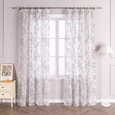 Produktbild von Joyswahl Vorhang mit Kräuselband Voile Gardinen mit glänzendem Zweigdruck Transparent Schlafzimmer Wohnzimmer HxB 225x140 cm Braun 1 Stück