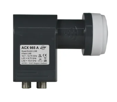 Zdjęcie produktu dla Astro ACX 985 A, Quad LNB, 10,7 - 11,7 GHz, 11,7 - 12,75 GHz, 1100 - 2150 MHz, 950 - 1950 MHz, 10.6 (± 1 MHz)