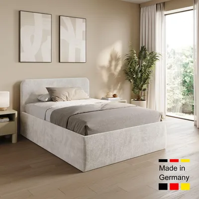 Produktbild von Home Collective Polsterbett 120x200 cm Doppelbett Bett mit verstellbarem Lattenrost & Stauraum, wählbare Matratze Federkern H2 viele Größen verfügbar | Kordstoff Hellbeige