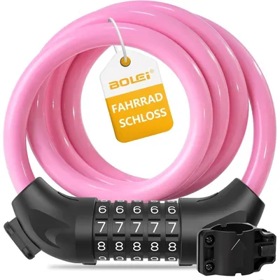 Image de Cadenas de vélo à code numérique, 12 mm, 120 cm, rose, étanche, antivol, câble à 5 chiffres