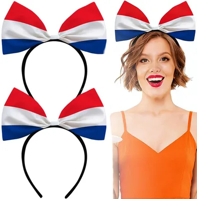 Produktbild von Haarband – 2 Stück – Haarband mit Schleife – Niederländische Flagge – Rot-Weiß-Blaues Haarband mit großer Schleife – Haarband – Große Schleife