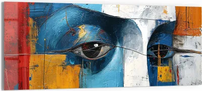Produktbild von DEQORI Glasbild Echtglas 125x50 cm 'Gesichter der Kunst' Wandbild Bild modern Deko