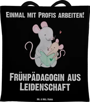 Produktbild von Mr. & Mrs. Panda Tote Bag Frühpädagogin Leidenschaft - Schwarz - Geschenk, Ausbildung, Studium, Spruch, Einkaufstasche, Laptoptasche, Schultasche, Jutebeutel, Stoffbeutel