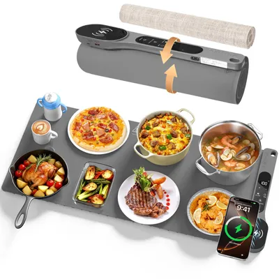 Wärmematte 34×15 Zoll mit drahtlosem Laden, 7 Stufen, 8h Timer, Grau