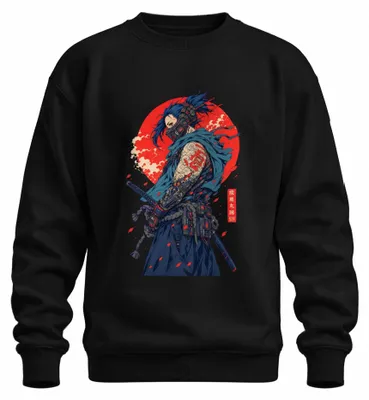 Obrázok produktu pre Cyberpunk, samurajská bojovníčka, katana, Japonsko, anime, štýl rokov 2000, mikina s kapucňou, čierna, veľkosť M
