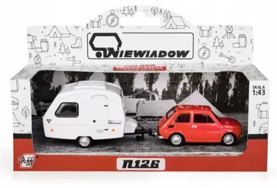 Produktbild von 116092 Modell: Fiat 126P, Hersteller: Niewiadów, Modellnummer: N126, Farbe: Rot, "Maluch" (italienischer Kleinwagen) mit Anhänger, Maßstab: 1:43