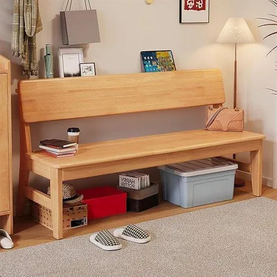 Productafbeelding van Eetkamerbank Massief Hout - Keukenbank Bankje - Comfortabel Zitten - Met Rugleuning - N.v.t. - Houtkleur
