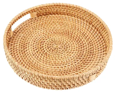 Produktbild von Omgoods – Rundes Tablett aus Rattan mit Tragegriffen, 25 cm