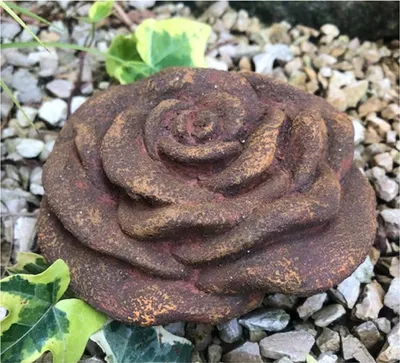 Produktbild von Rosenblüte Stein Rose Steinrose Rosen Blüte Blumen Steinguss frostfest Garten Rost Metall Optik große Rose 13cm