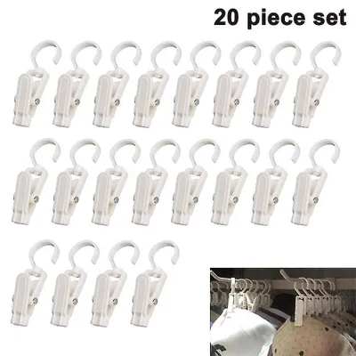 Produktbild von Wäschehakenclips, 20 Stück stabile, drehbare Gardinenclips aus Kunststoff – Weiß