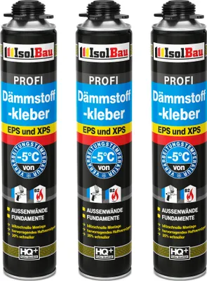Produktbild von Isolbau B2 Dämmstoffkleber - 3 x 750 ml Perimeterkleber für EPS- & XPS-Platten - 1K PolyurethanKlebeschaum für Dämmung und Isolieren