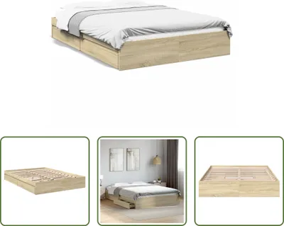Produktbild von The Living Store Bettgestell mit Schubladen Sonoma-Eiche 160x200cm Holzwerkstoff