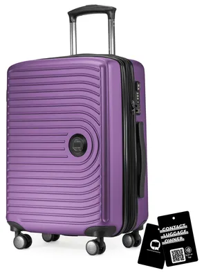 Image de Mitte - valise à main + étiquette de bagage numérique étiquette de valise, trolley de cabine extension XL bagage à bord Hardcase valise à main avion Carry-On 55 L,Aubergine