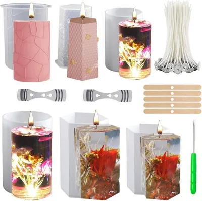 Produktbild von NICAVKIT 6Pcs Silikon Kerzenform Set für DIY Kerzen-Gießen, 3D Rund Zylinder Stumpenkerzen, inkl. Dochthalter