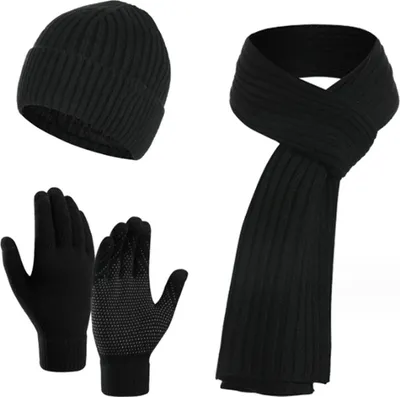 Produktbild von Wintermützen-Schal für Herren mit Touchscreen-Handschuhen, warme Herren-Schals und Beanie-Mütze, Thermo-Handschuhe-Set