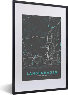 Produktbild von MuchoWow® Gerahmtes Poster Stadtplan - Langenhagen - Deutschland - Karte 40x60 cm - Poster mit Schwarzem Bilderrahmen Wandposter Rahmen Foto Bilder - Poster in Rahmen
