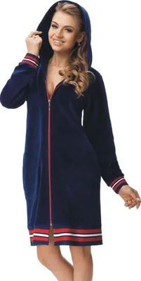 Produktbild von Leverie 239 Damen Bademantel mit reißverschluss und Kapuze, Blau Gr. XL