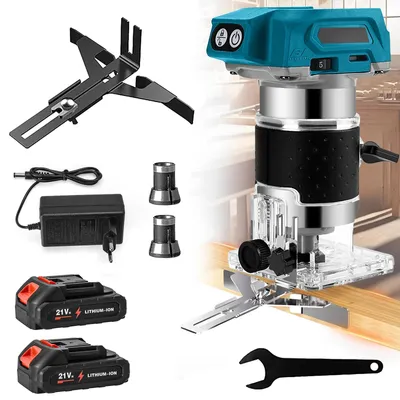 Image de Défonceuse sans fil - Défonceuse de table - Sans balais - 18 V - Portative - Pour le travail du bois - Livrée avec 2 batteries