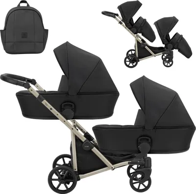 Produktbild von Kunert Brav Duo 2in1 Zwillingswagen - Champagnerfarbene Rahmen - Farbe: Black Eco