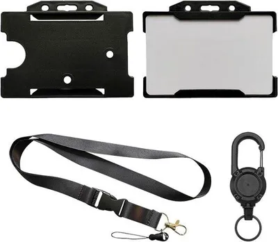 Obrázok produktu pre Sťahovateľný lanyard na preukaz, držiak na preukaz, karabína, prívesok na kľúče, čierny.