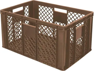 Produktbild von 54 Stück Eurobehälter/Bäckerkiste durchbrochen, LxBxH 600x400x320 mm, PE-HD, lebensmittelecht, braun, Palettenware