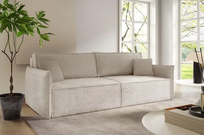 Produktbild von 3-Sitz-Sofa / Couch ANTONIO LAMB 221x105x70 cm, Wohnzimmersofa mit Schlaffunktion & Bettkästen,  Sofabett in Bouclé Optik - Hellbeige