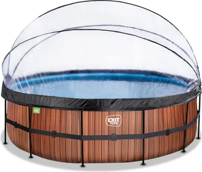Obrázek produktu pro Bazén EXIT Wood ø488x122cm s pískovou filtrací, čerpadlem a krytem - hnědý