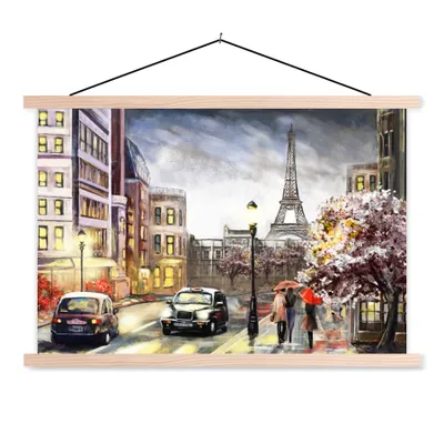 Produktbild von MuchoWow® Textilposter Gemälde - Paris - Frankreich - Öl 60x40 cm mit holzfarbenen Rahmen - Bilder