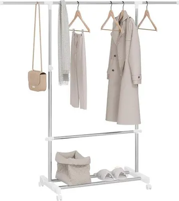 Produktbild von Famanu Kleiderständer mit Ablage - Höhenverstellbar und ausziehbar - 90-150 cm x 113-198 cm - Tragfähigkeit 30 kg