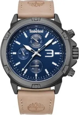 A close-up studio shot of a Timberland men's watch.