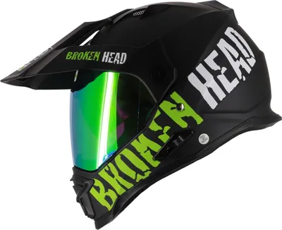 Produktbild von Motorradhelm Broken Head Endurohelm Made2Rebel Grün + Grün Verspiegeltes Visier Größe: XS (53-54 cm)