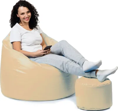Produktbild von sunnypillow Premium XXL Sitzsack mit Hocker Riesensitzsack Outdoor & Indoor mit 320L Styropor Füllung Sessel für Kinder & Erwachsene Sitzkissen Sofa Beanbag viele Farben zur Auswahl Cremefarben