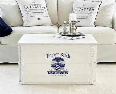 Produktbild von Truhe Hampton Beach Couchtisch Truhentisch im Vintage shabby chic Holz in weiss mit Stauraum Holzkiste Beistelltisch Landhaus Wohnzimmertisch Holztisch weiß