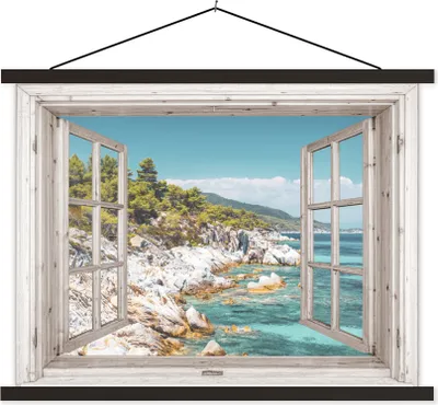 Produktbild von MuchoWow® Textilposter Aussicht - Strand - Meer 150x113 cm mit schwarzem Rahmen - Wohnzimmer